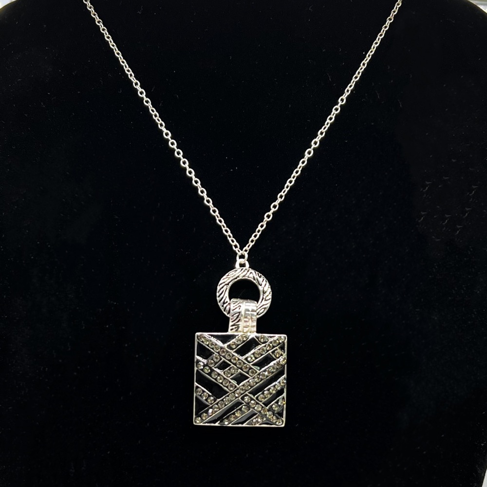 Vintage David Sigal 925 Sterling Black Enameled Channel Set Crystals Pendant - Picture 2 of 11